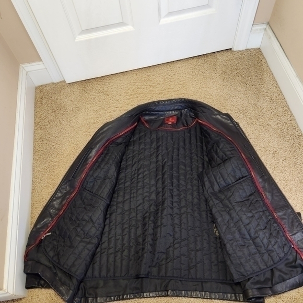 Cole Haan XL Moto Jacket Zip Out Removable Quilted Liner Leather Pockets‎ Collar - Picture 7 of 8